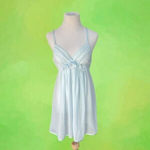 In Bloom Vintage Sheer Light blue babydoll dress with flower appliqué